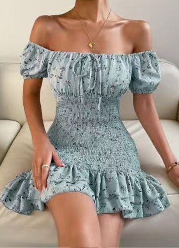 Women Print Lace-up Sexy Bodycon Floral short-sleeved dress 3