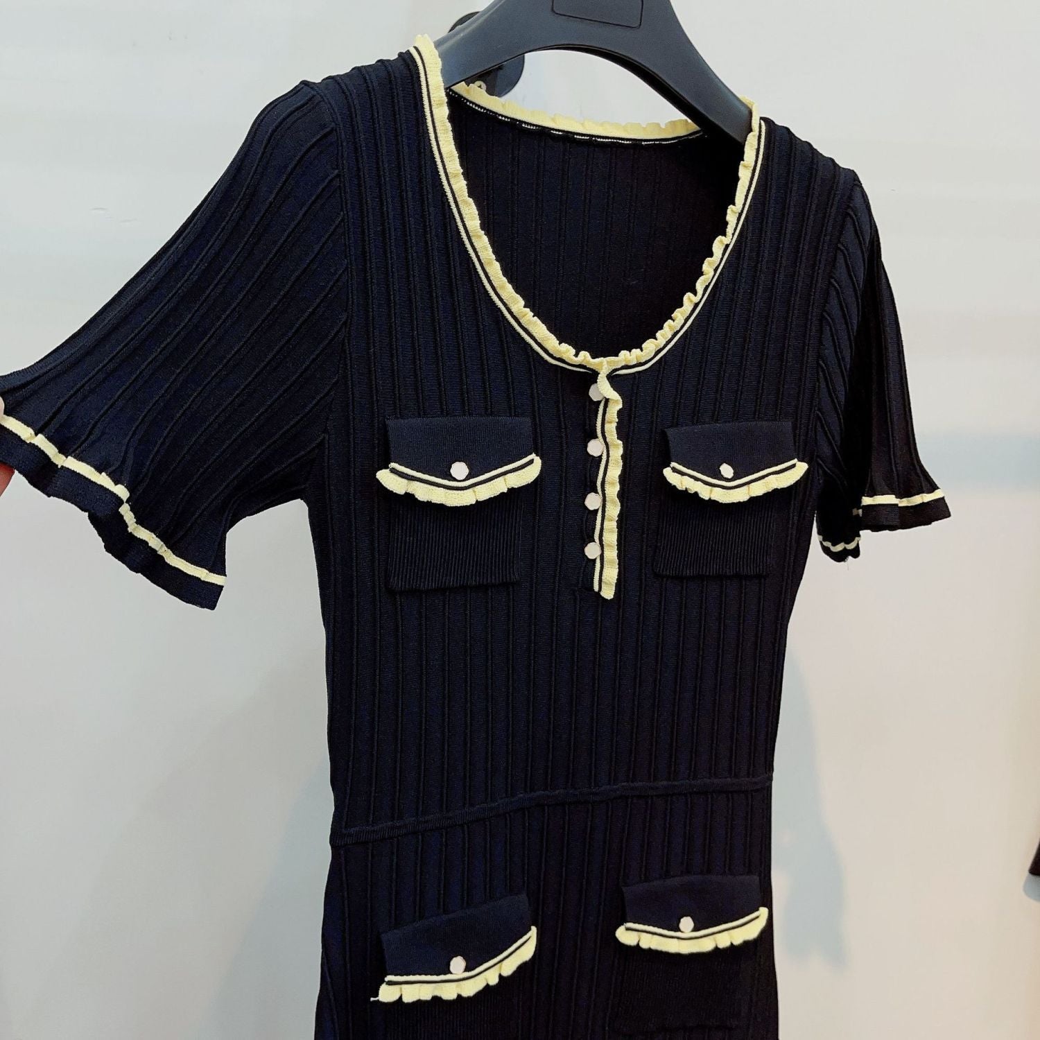 Women French Elegant Contrast Color Fishtail Skirt Pleated Dress 4