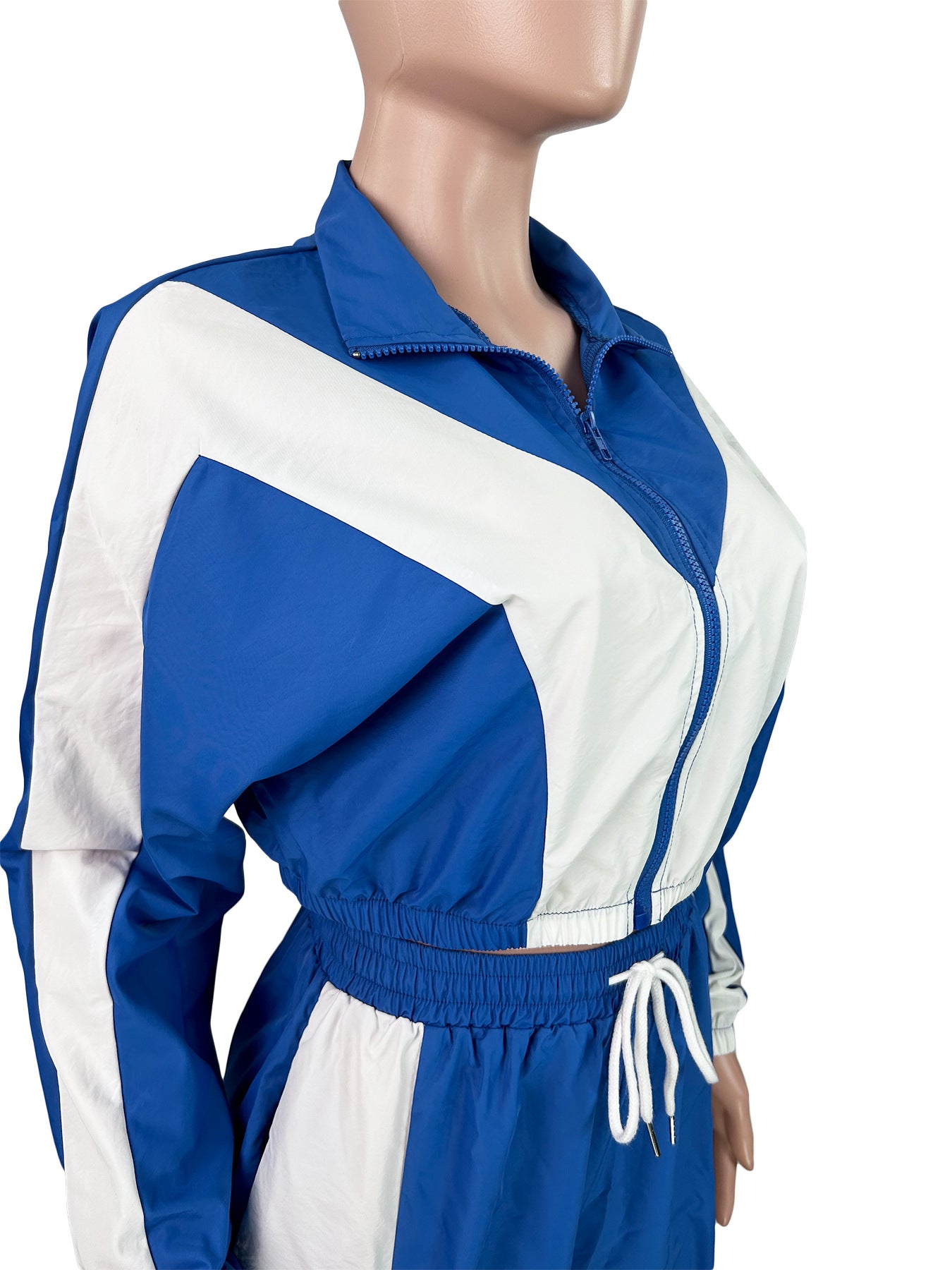 Women's Fashion Color-Blocking Zipper Cardigan Wide-Leg Drawstring Sport Pants Two-Piece Set 10