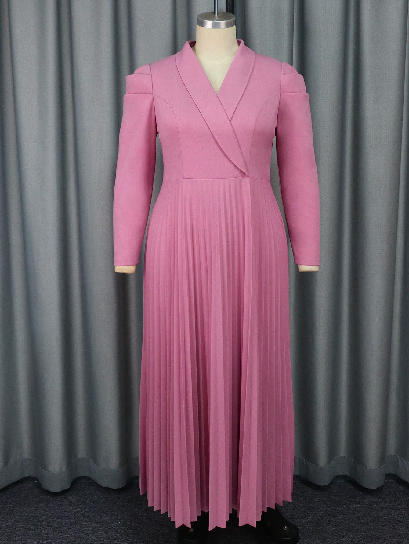 Chic Style Turndown Collar Career Pleated Dress 9