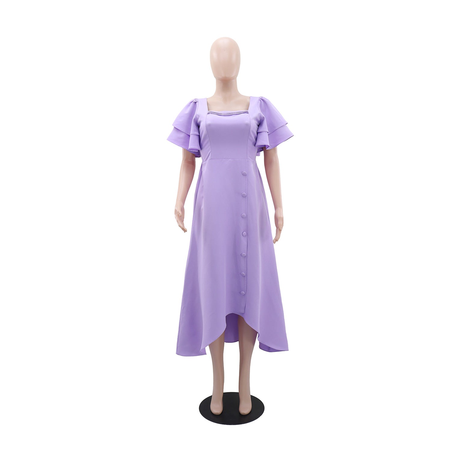 Women's Casual Ruffle Sleeve Slim Waist Button-Down A-Line Dress 3