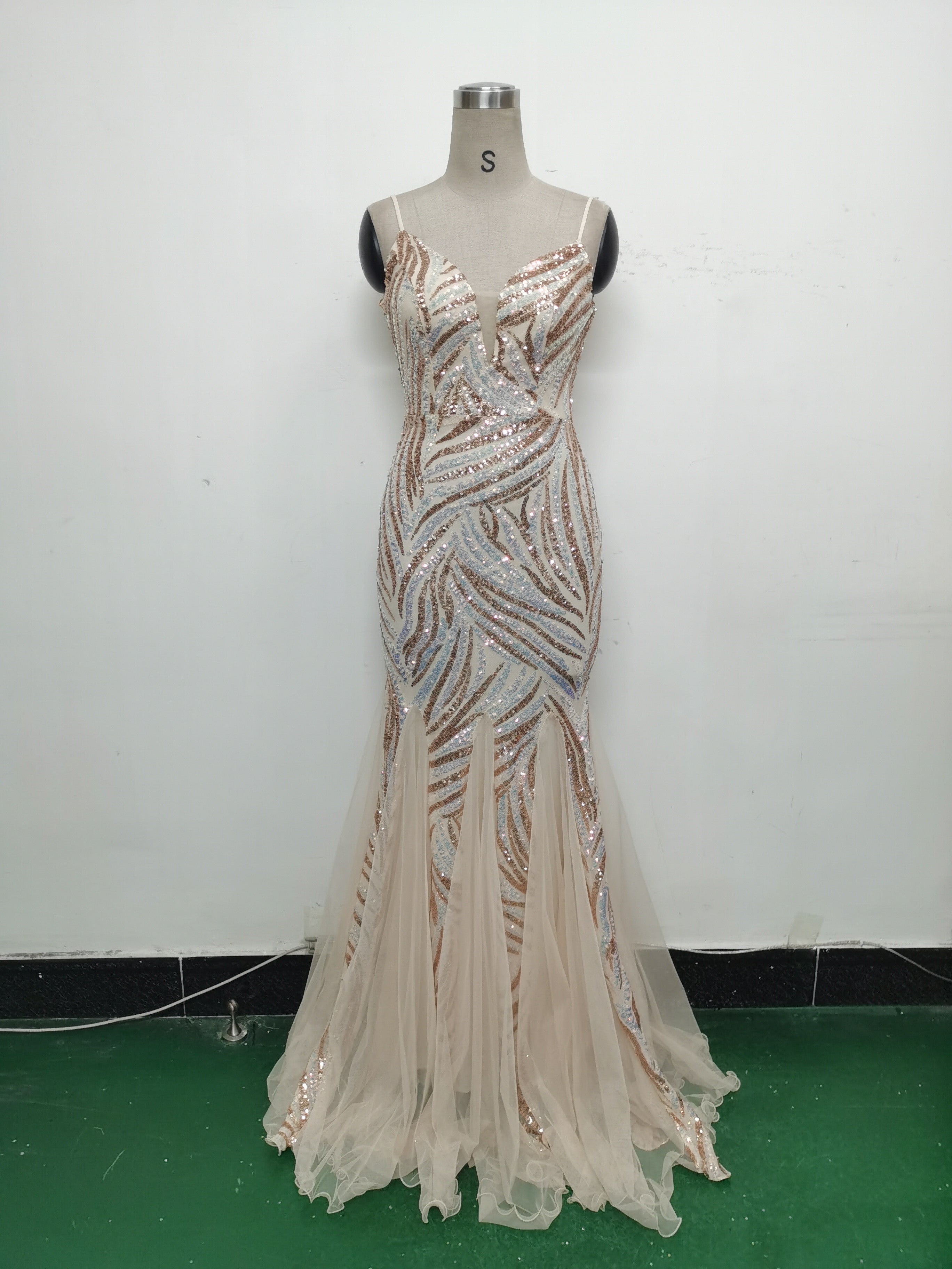 Sequin Patchwork Mesh Strap evening dress 23