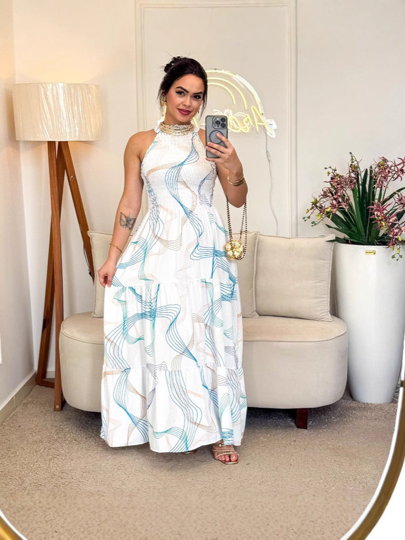 Women Halter Neck Sleeveless Sexy Print Dress 5