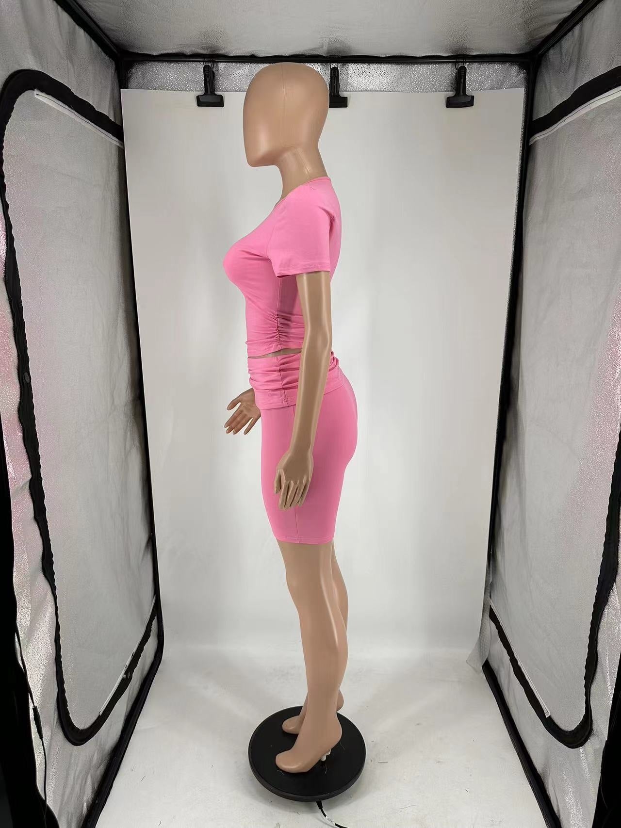 Women's Summer Short Sleeve Round Neck Casual Two-Piece Shorts Set 10