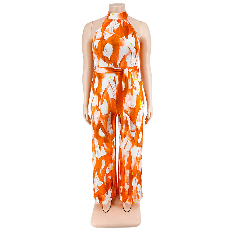 Plus Size Women Holidays Casual Print Jumpsuit 6