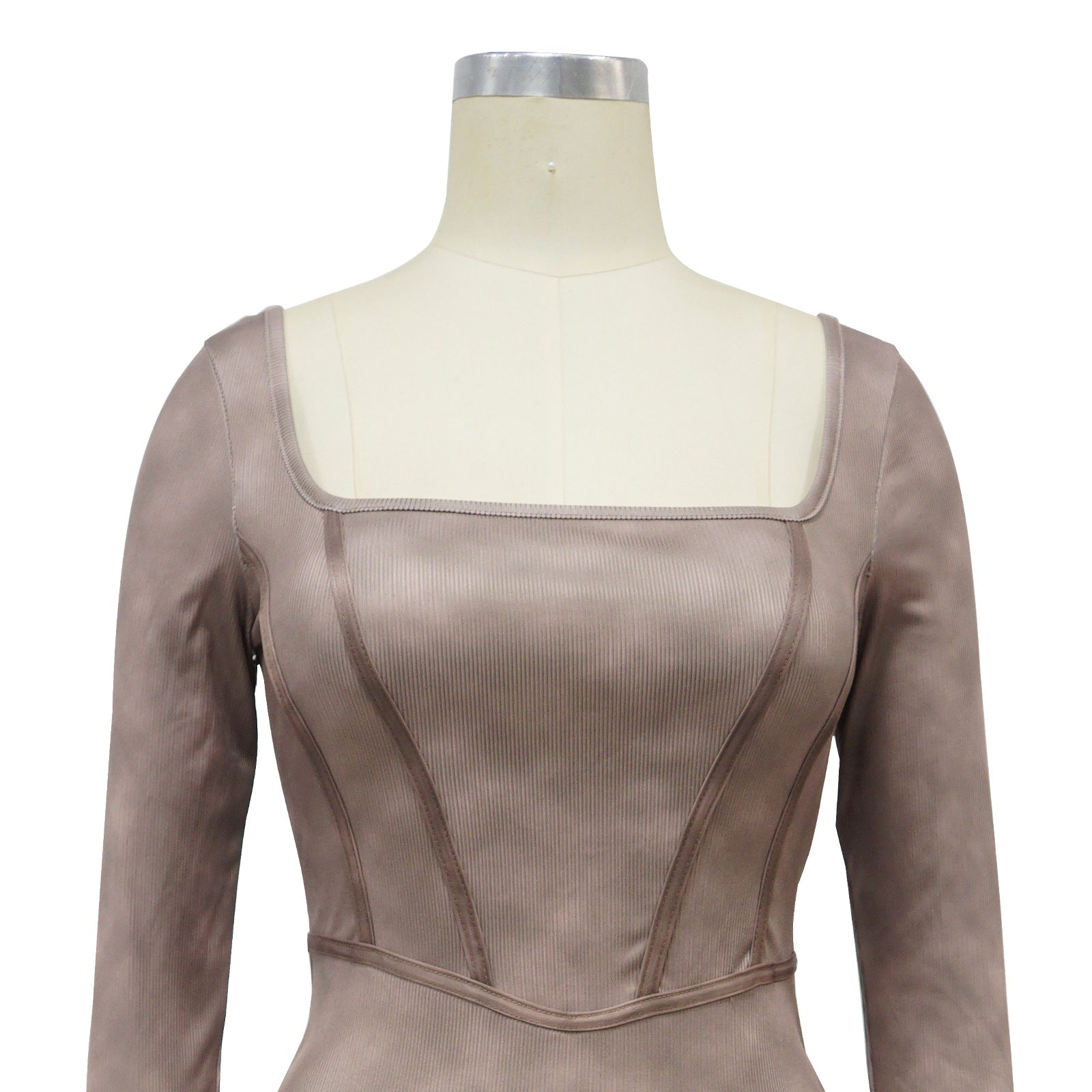 Women Sexy Long Sleeve Square Neck Slit Dress 17