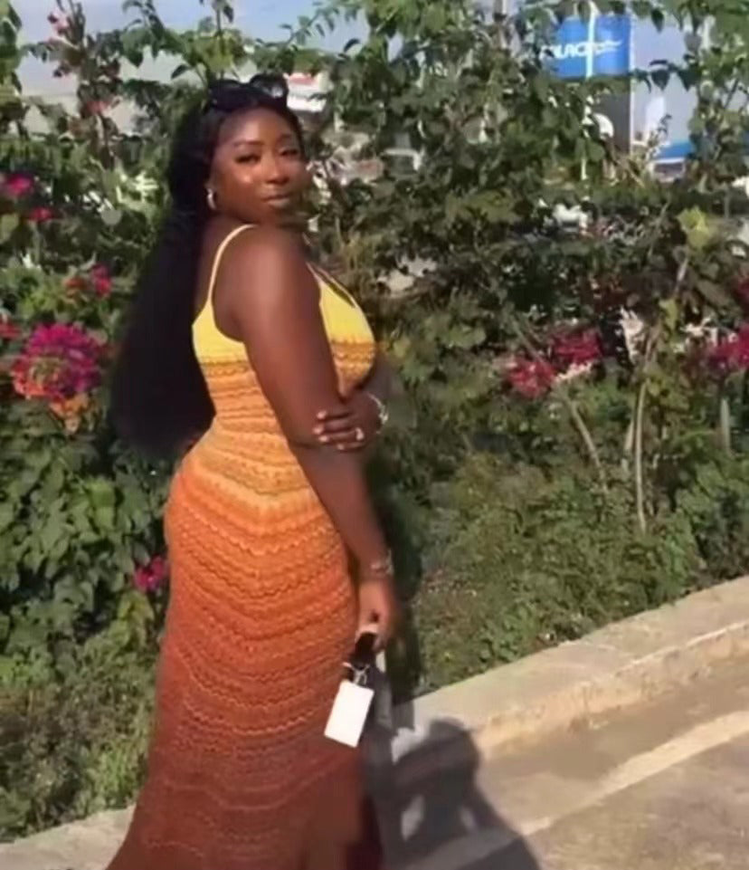 Gradient Striped Knit Sleeveless Strappy Slim Waist Slim Fit Dress 9