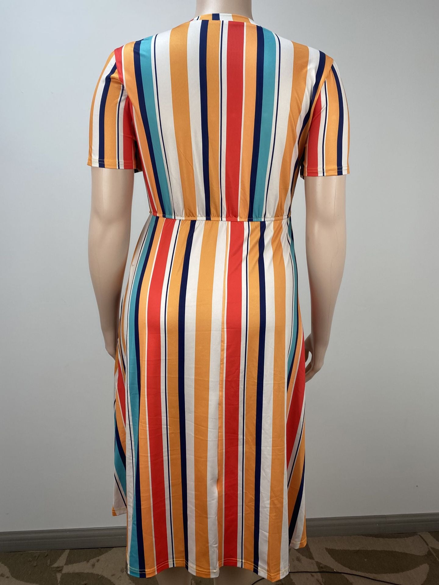 Plus Size Women Summer Multi-Color Striped Dress 6