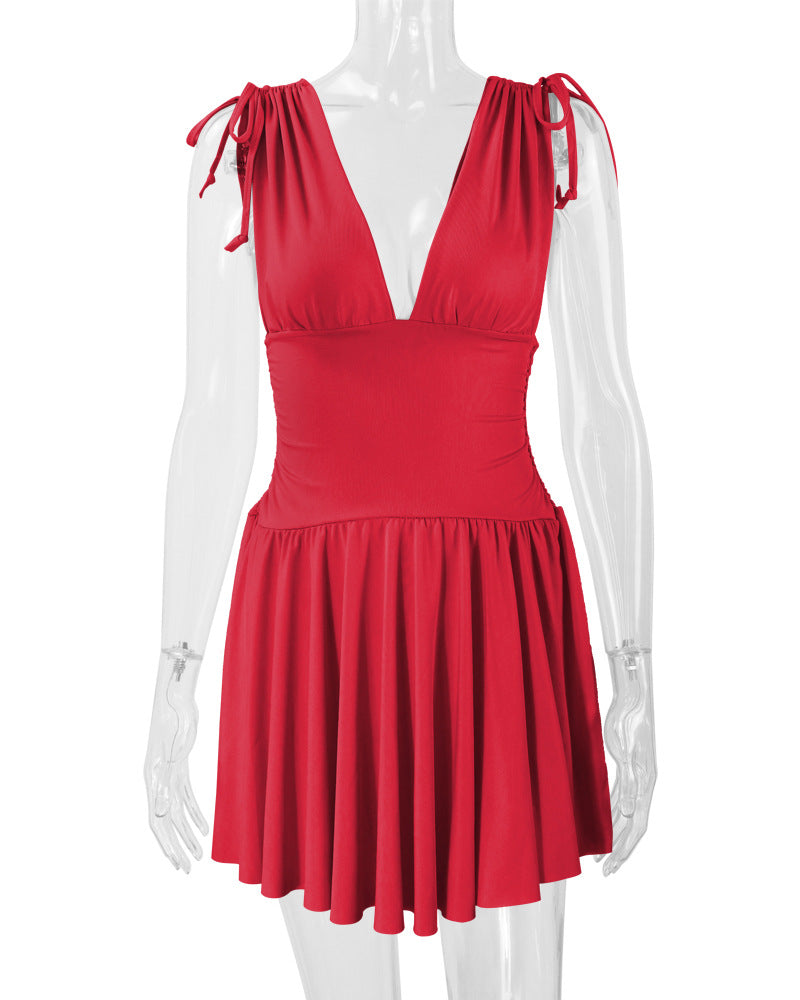 Women's Summer Sleeveless Sexy Deep V Slim Fit Pleated Dress 20