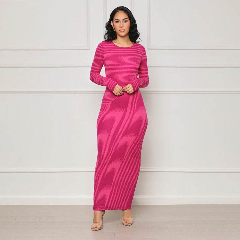 Women Irregular Print Sexy Bodycon Long Sleeve Dress 7