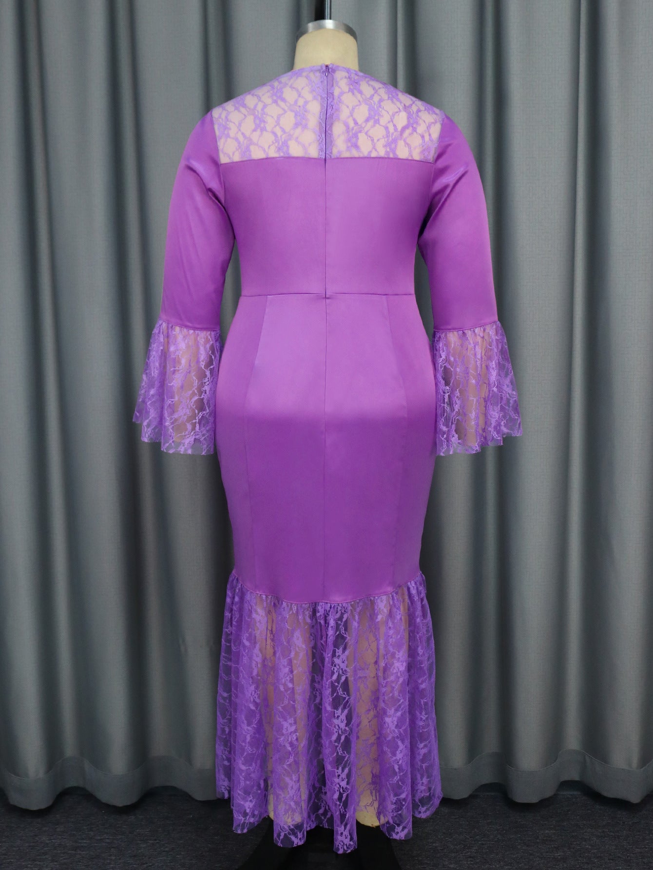 Bell Bottom Sleeve Lace Patchwork Fishtail Formal Party Dress 11