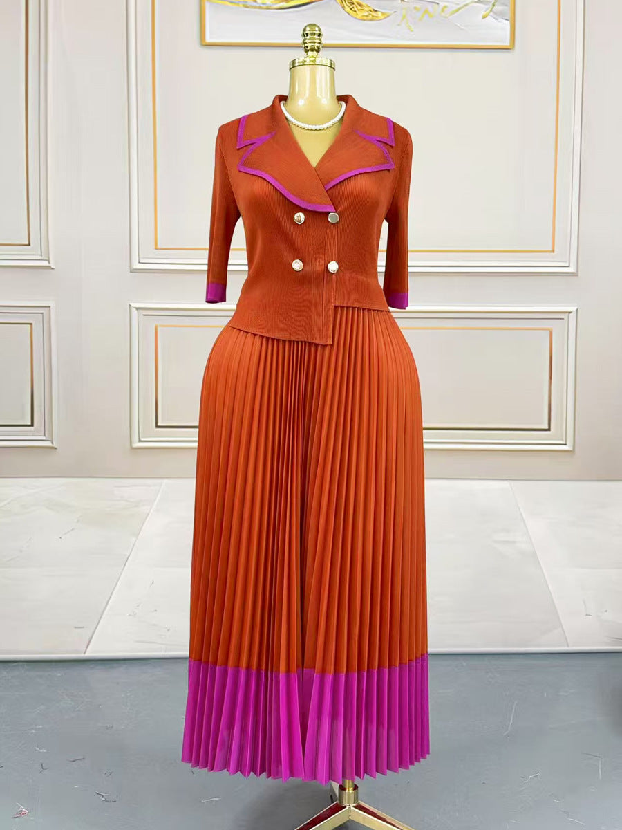 Plus-Size Women's Ruffled African Print Fake Two-Piece Color-Block Pleated Dress 4