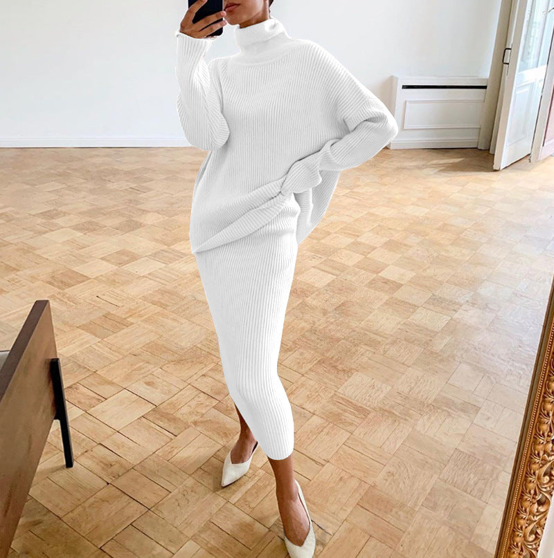 Women turtleneck Loose-Cut sweater and skirt two-piece set 23