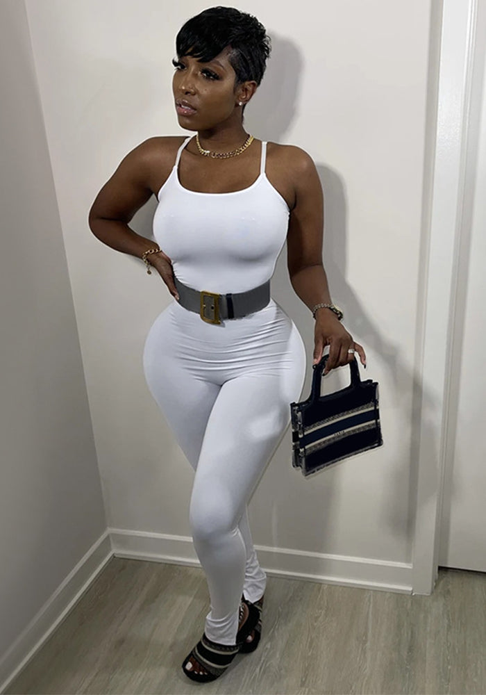 Summer Slim-Fit Solid Color Casual Strap Jumpsuit