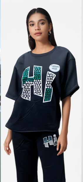 Women Casual Printed Short Sleeve Top and Pant Two-Piece Set