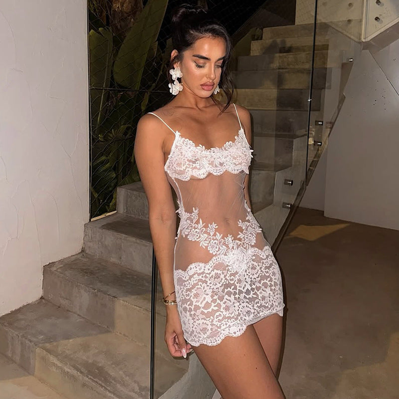Women Sexy See-Through Lace Bodycon Dress 7