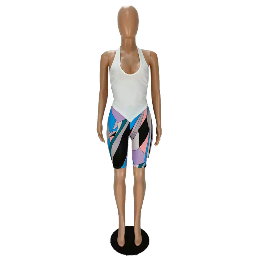 Women's Halter Neck Low Back Lace-Up Hollow Two-Piece SHorts Set 7