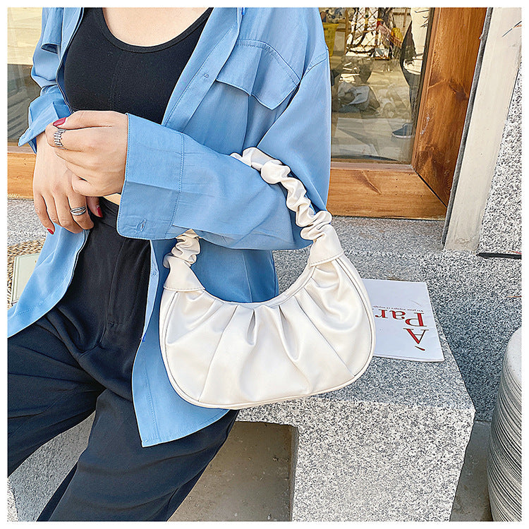 women Korean one-shoulder bag French bag fashion pleated handbag underarm bag 27
