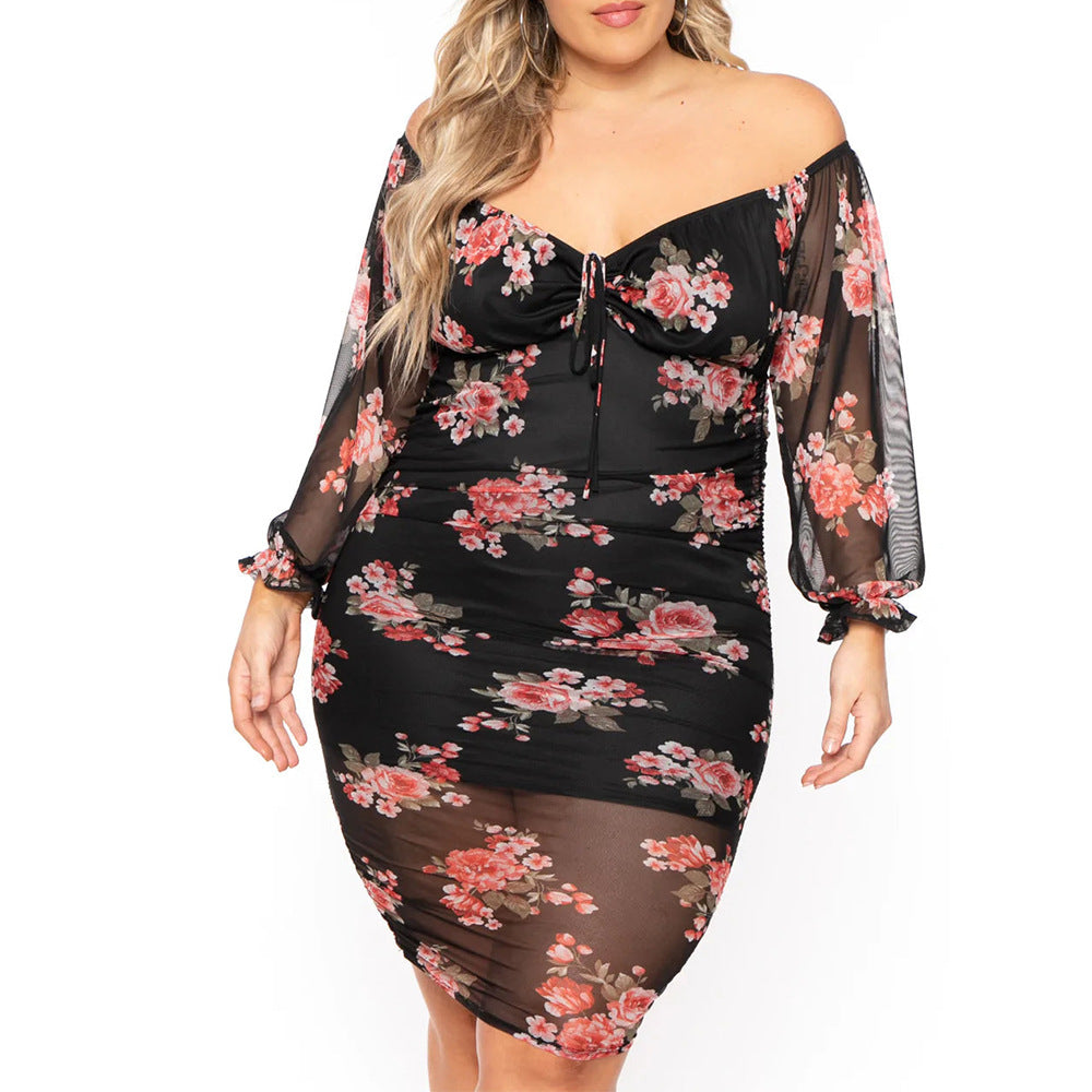 Plus Size Women's Spring Summer Style Chic Slim Printed Ress 5