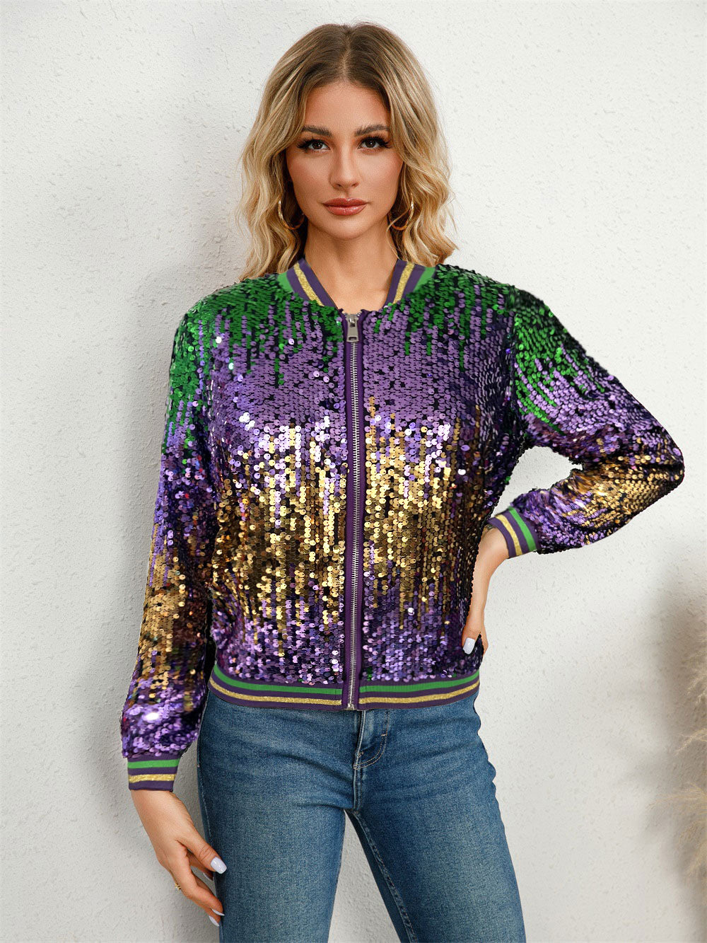 Spring Autumn Women's Long Sleeve Sequined Jacket 3