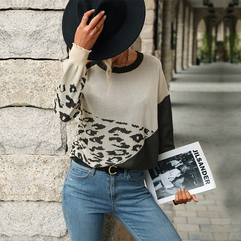 Women Autumn Color Block Long Sleeve Hollow Sweater 6