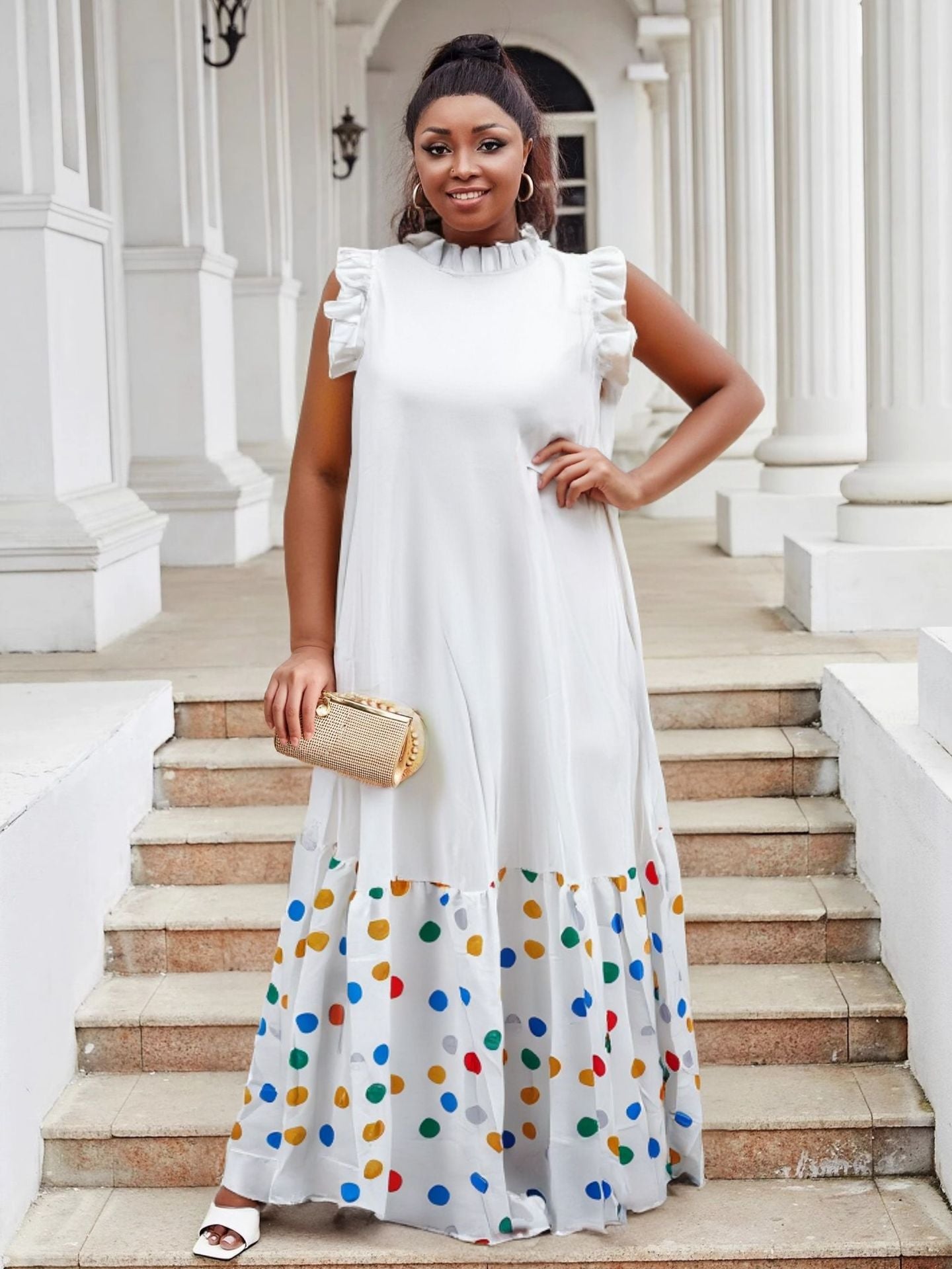 Plus Size Women summer ruffled Round Neck leopard print Patchwork dress 10