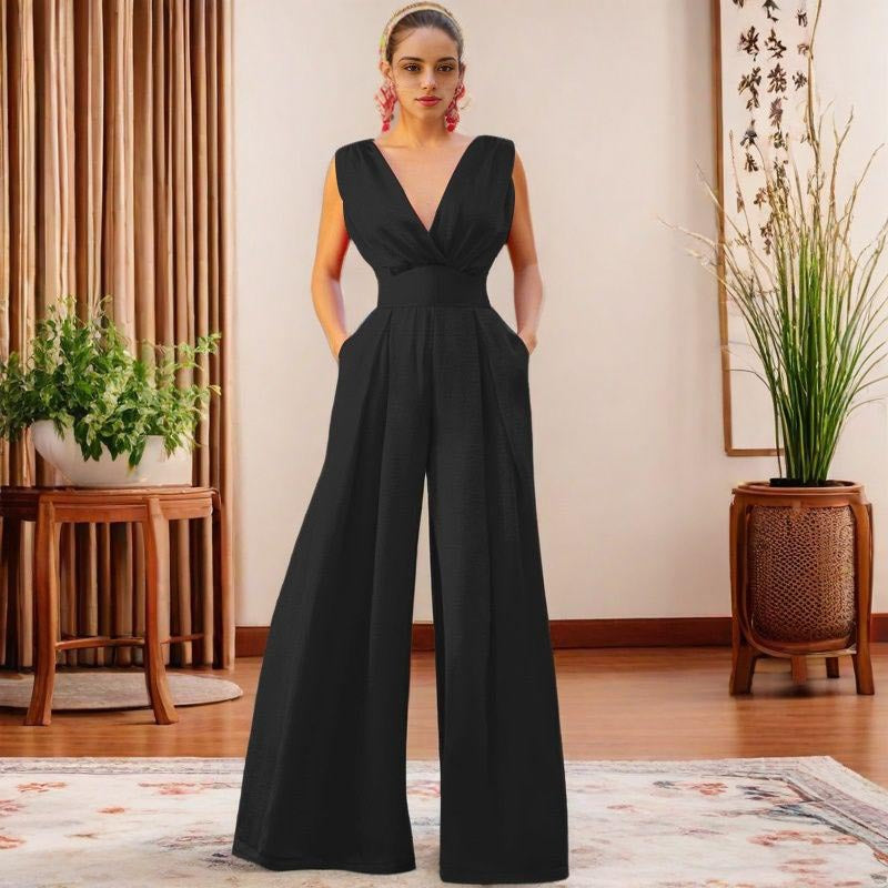 Women v-neck French wide-leg jumpsuit 3