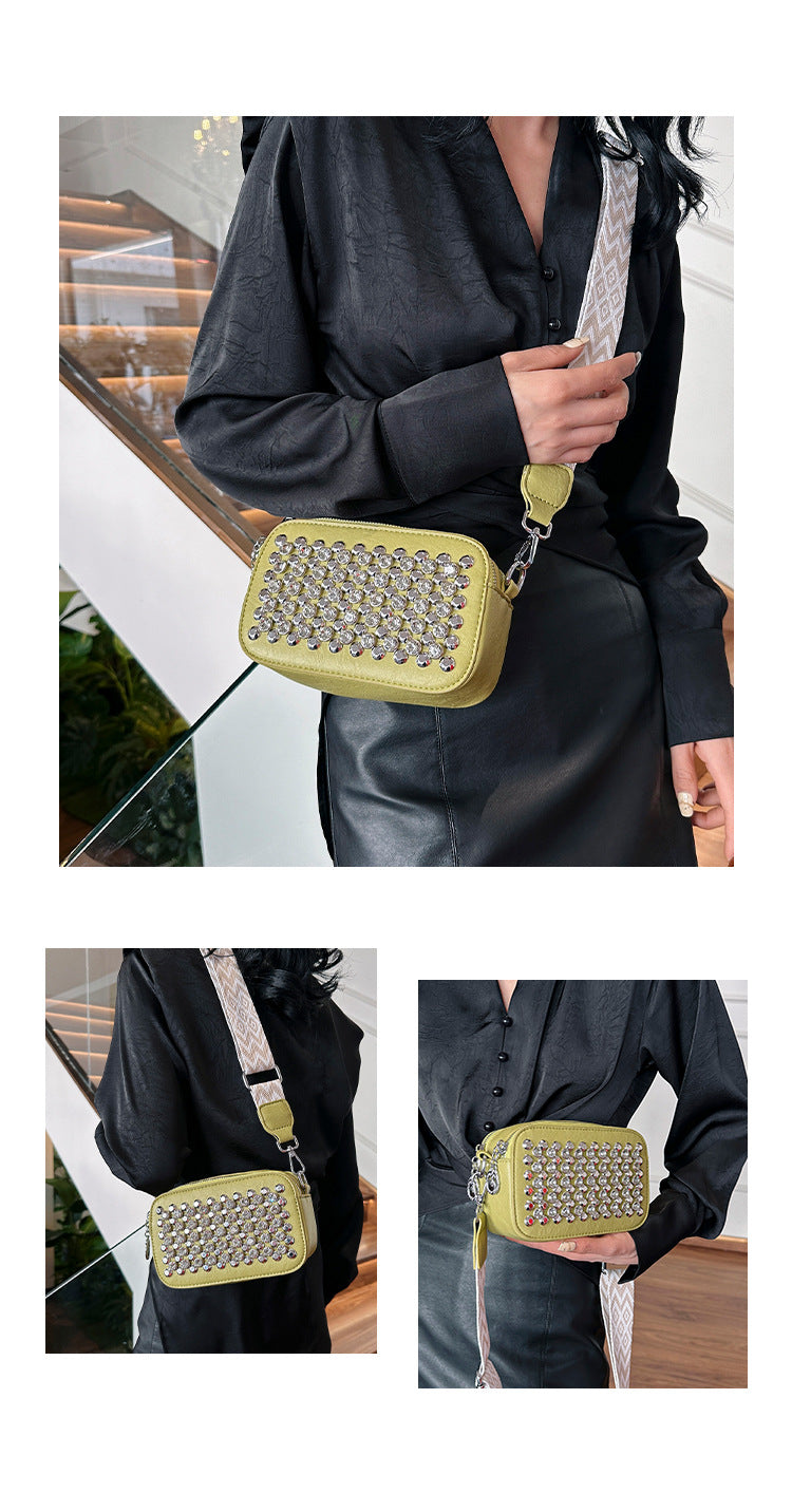 Popular Bags Fashion Rivets Trendy Women's Wide Shoulder Strap Crossbody Square Bag 19