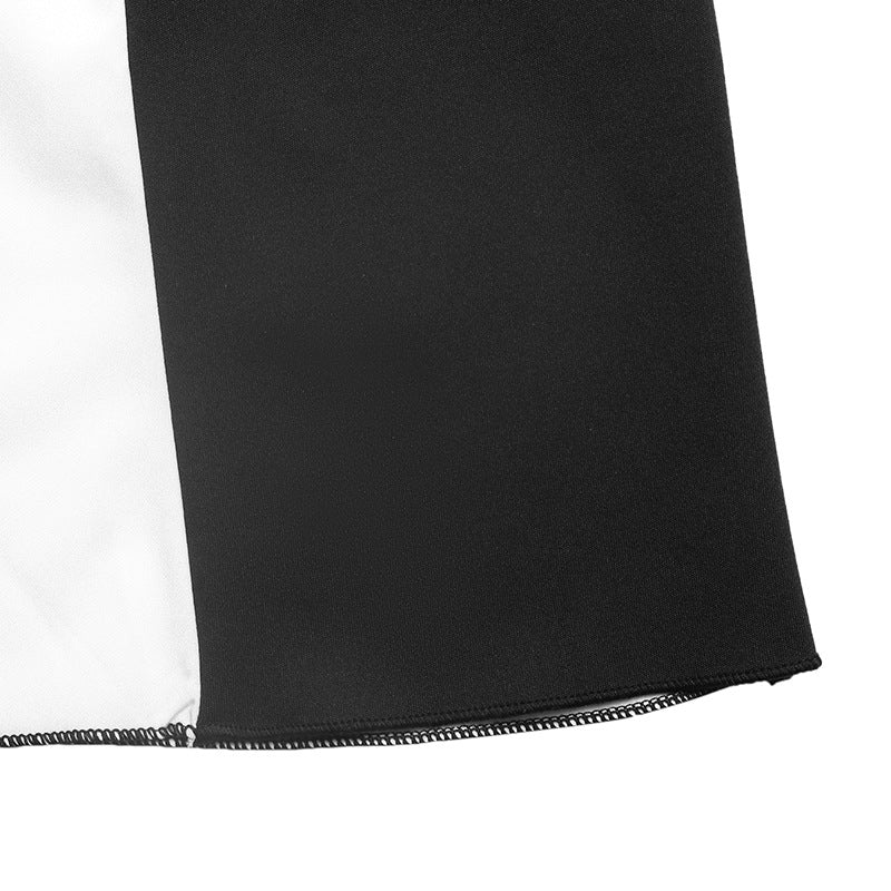 Women Fall/Winter Lace-Up Round Neck Patchwork Contrast Color Bell Bottom Sleeve Dress 12