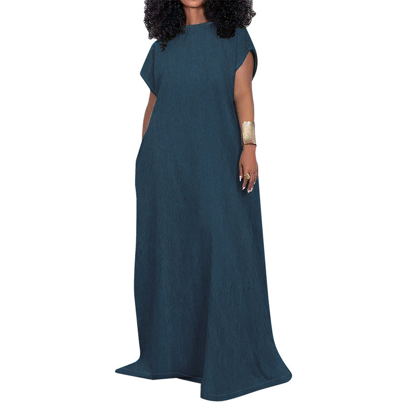 Plus Size Women's Denim Sleeveless Low Back Long Dress 6