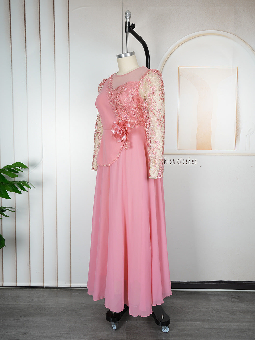 Lace Trim Plus Size African Embroidered Evening Gown 17