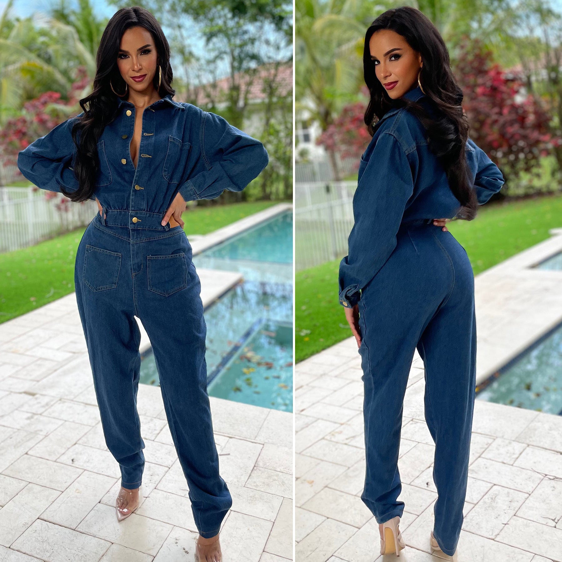 Women Stretch Wash Denim Jumpsuit