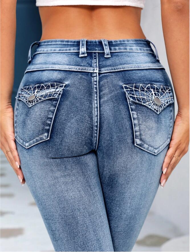 Embroidered Denim Trousers Fashionable Denim Flared Pants 4