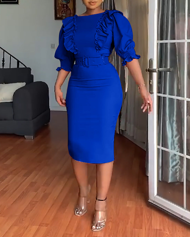 Plus Size African Women Ruffles Short Sleeve Bodycon Dress 3