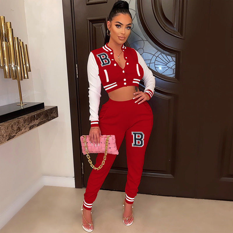 Women's Letter Print Casual Two-Piece Patchwork Tracksuit 15