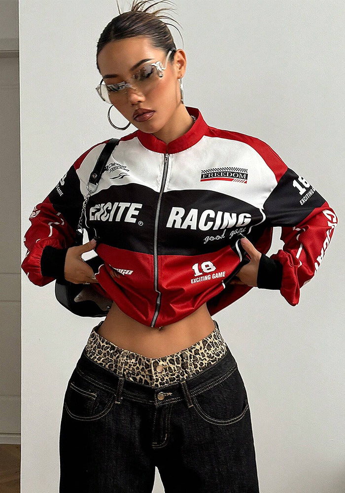 Women's Fashion Trendy Letter Zipper Long Sleeve Color-Blocking Jacket