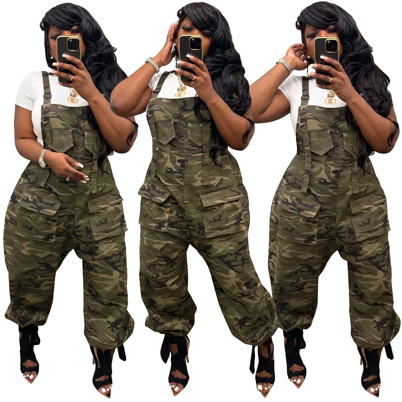 Casual Women's Loose Camo Cargo Jumpsuit Overalls 5