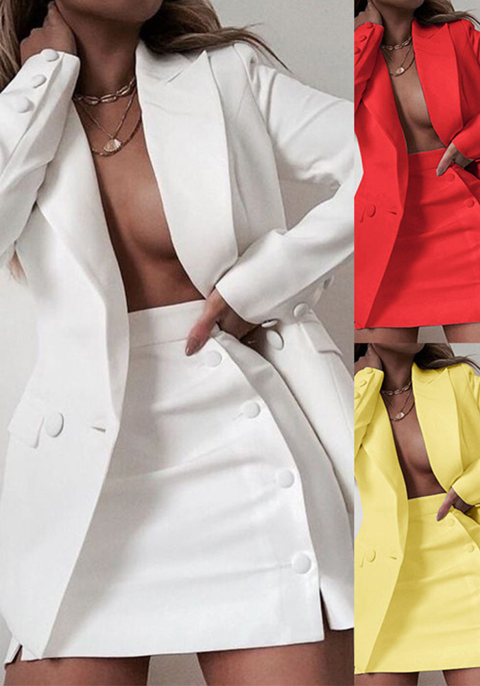 Women autumn blazer + short skirt two-piece set