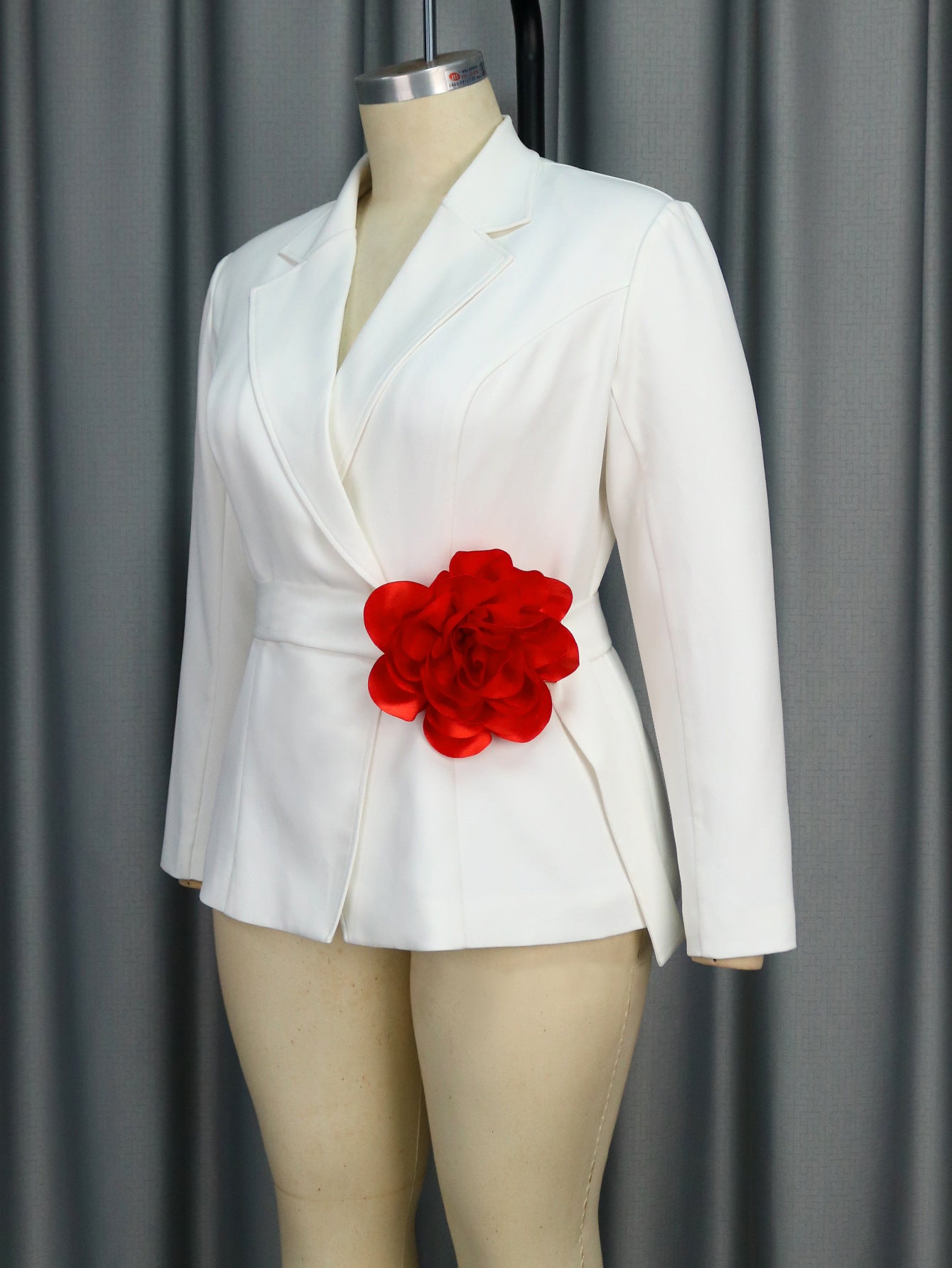 Fashionable V-Neck Long-Sleeve Blazer Flower Contrast Slim Career Top 4