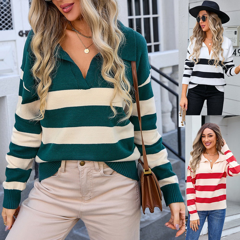Plus Size Women Stripe Patchwork Sweater 41
