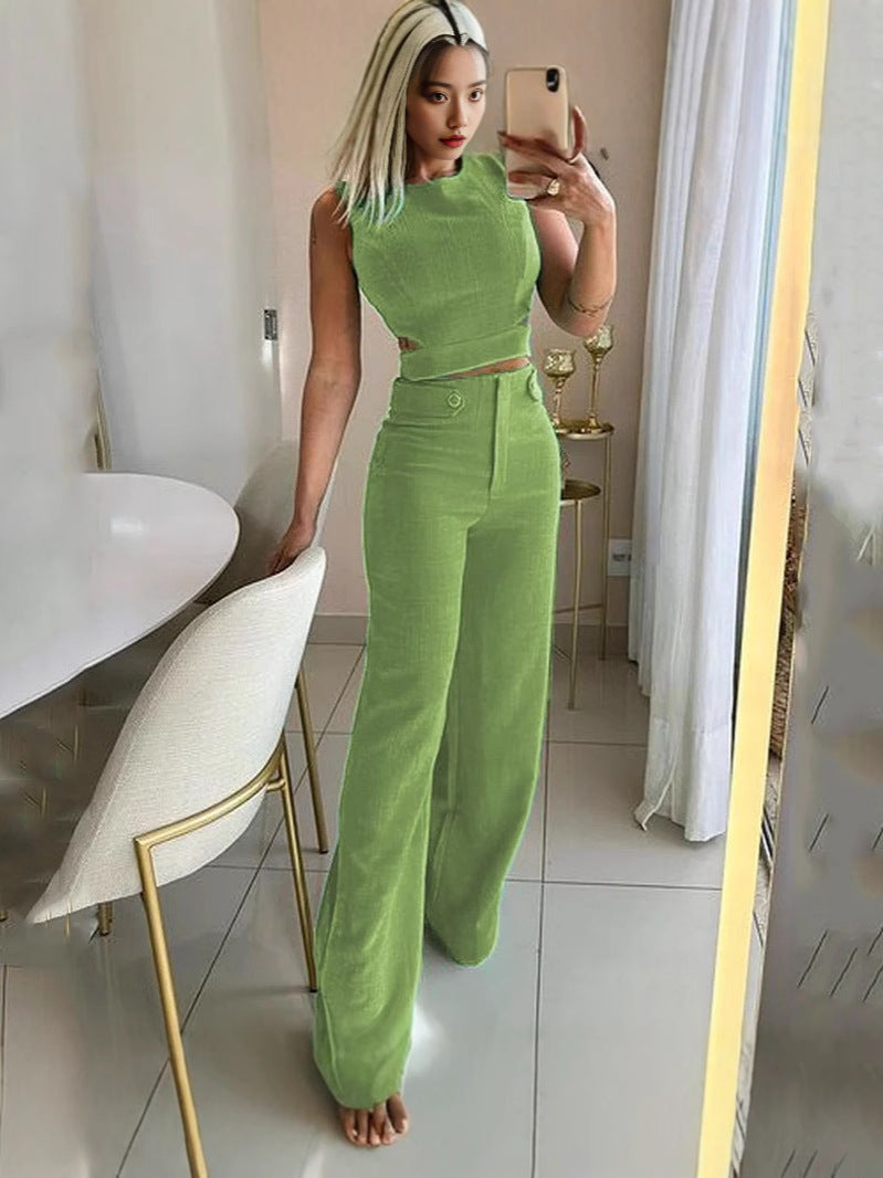 Women casual summer sleeveless top and pant two-piece set 6