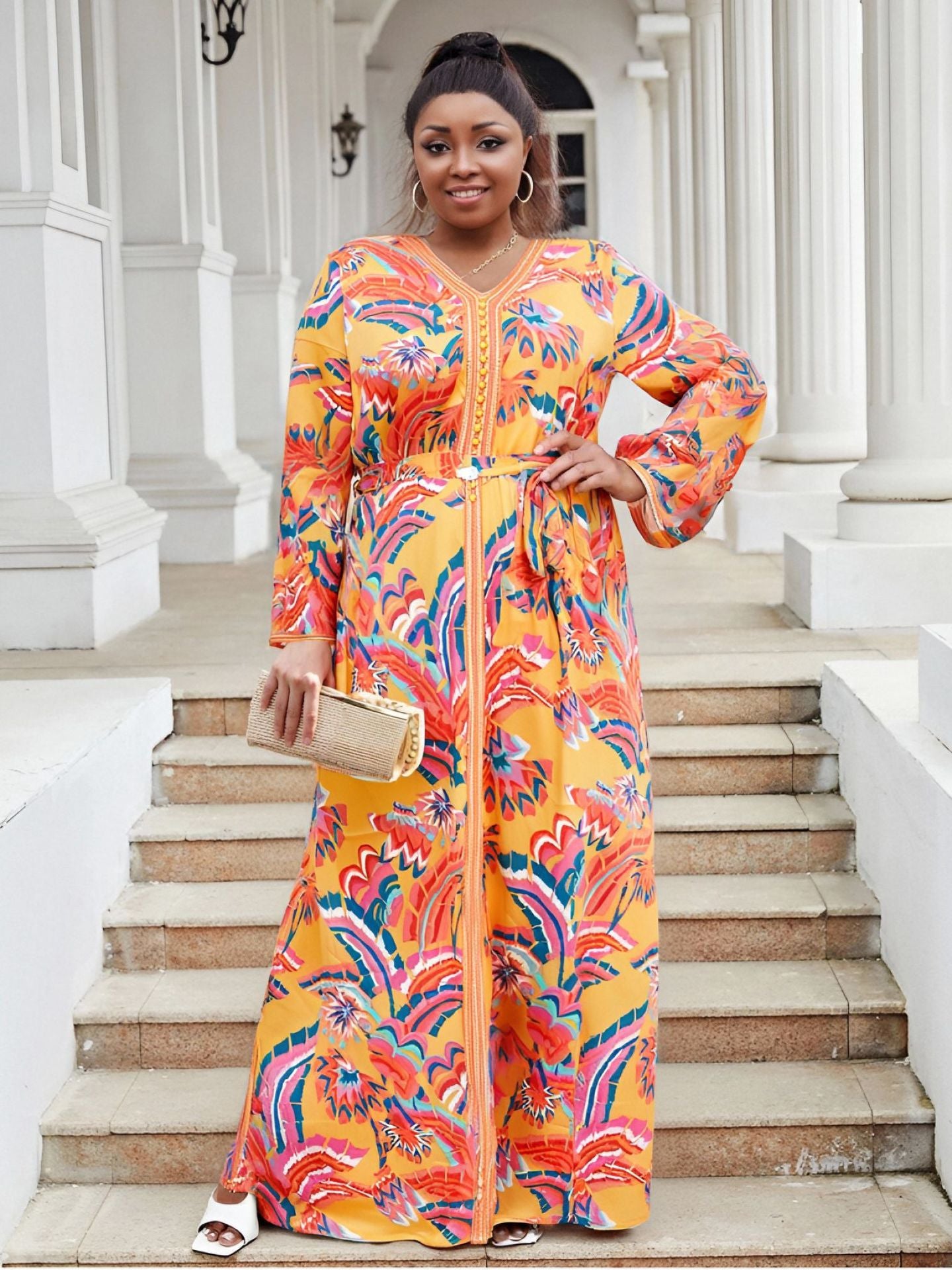 Plus Size Women's Loose Lace Embroidery Chiffon Print Evening Dress 11