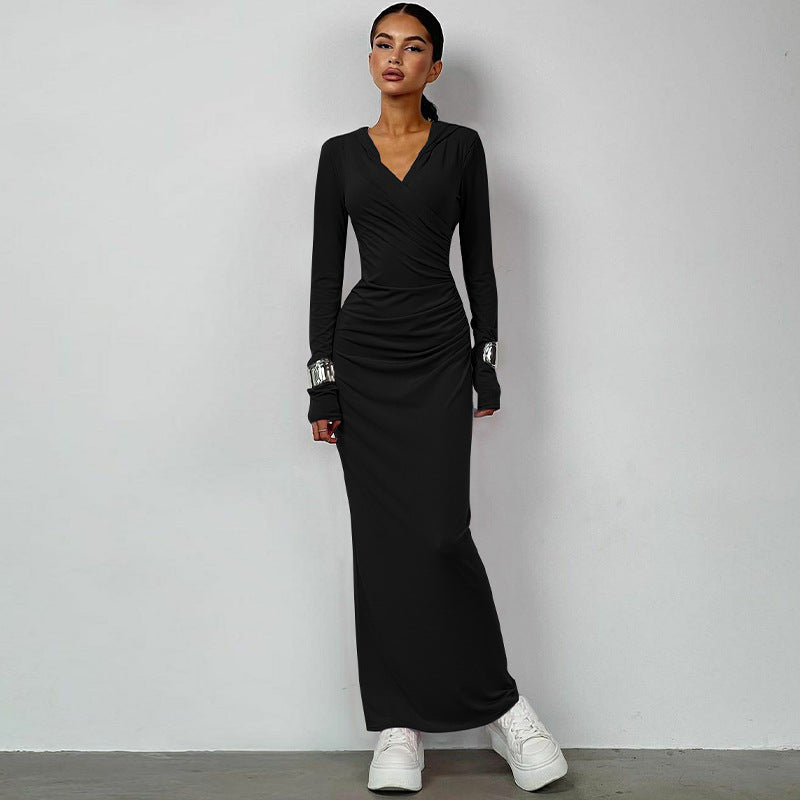 Women's Winter Fashion Slim Fit Hooded Sports Casual Solid Color Dress 9