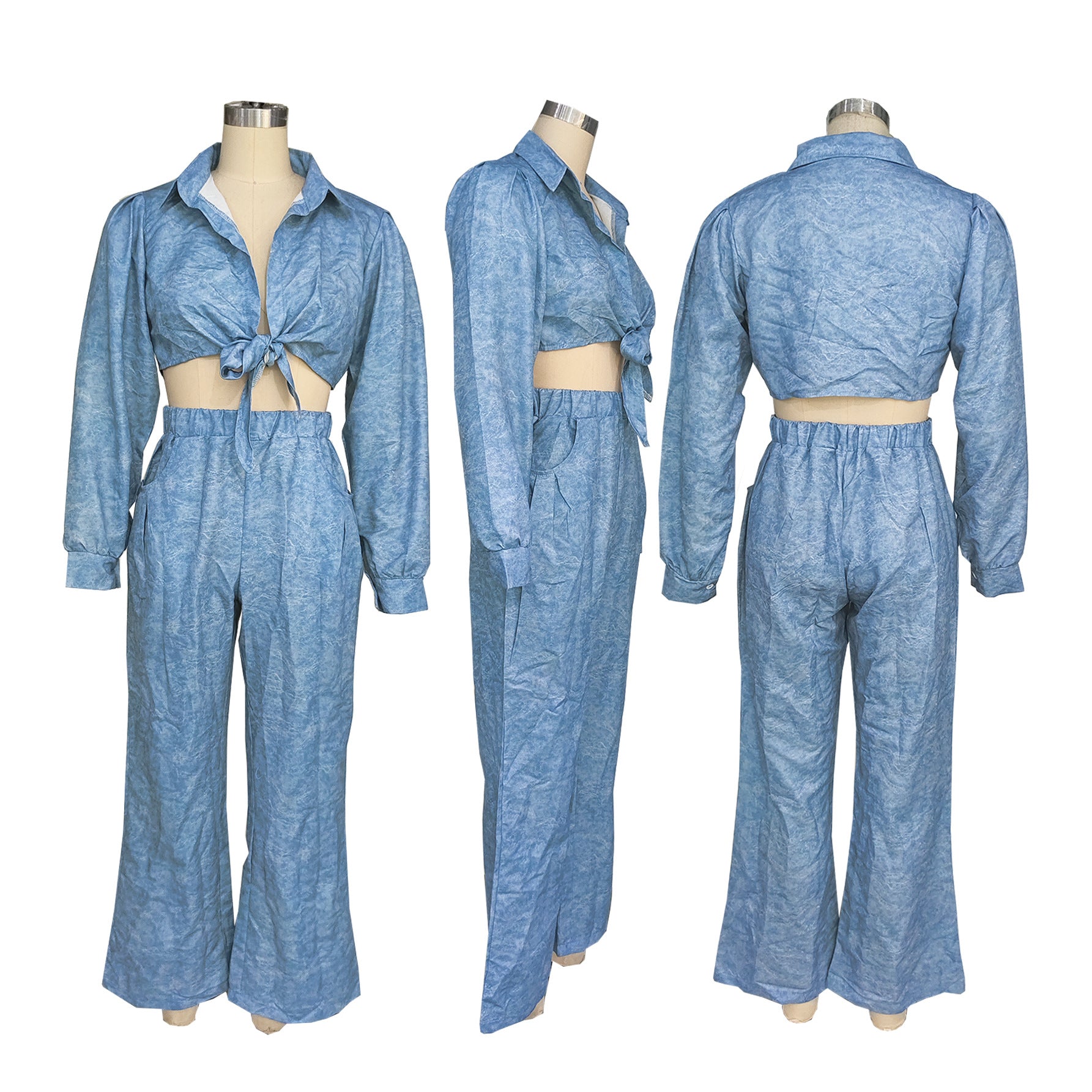 Autumn Women's Long Sleeve Shirt Loose Wide-Leg Pants casual two piece set 7