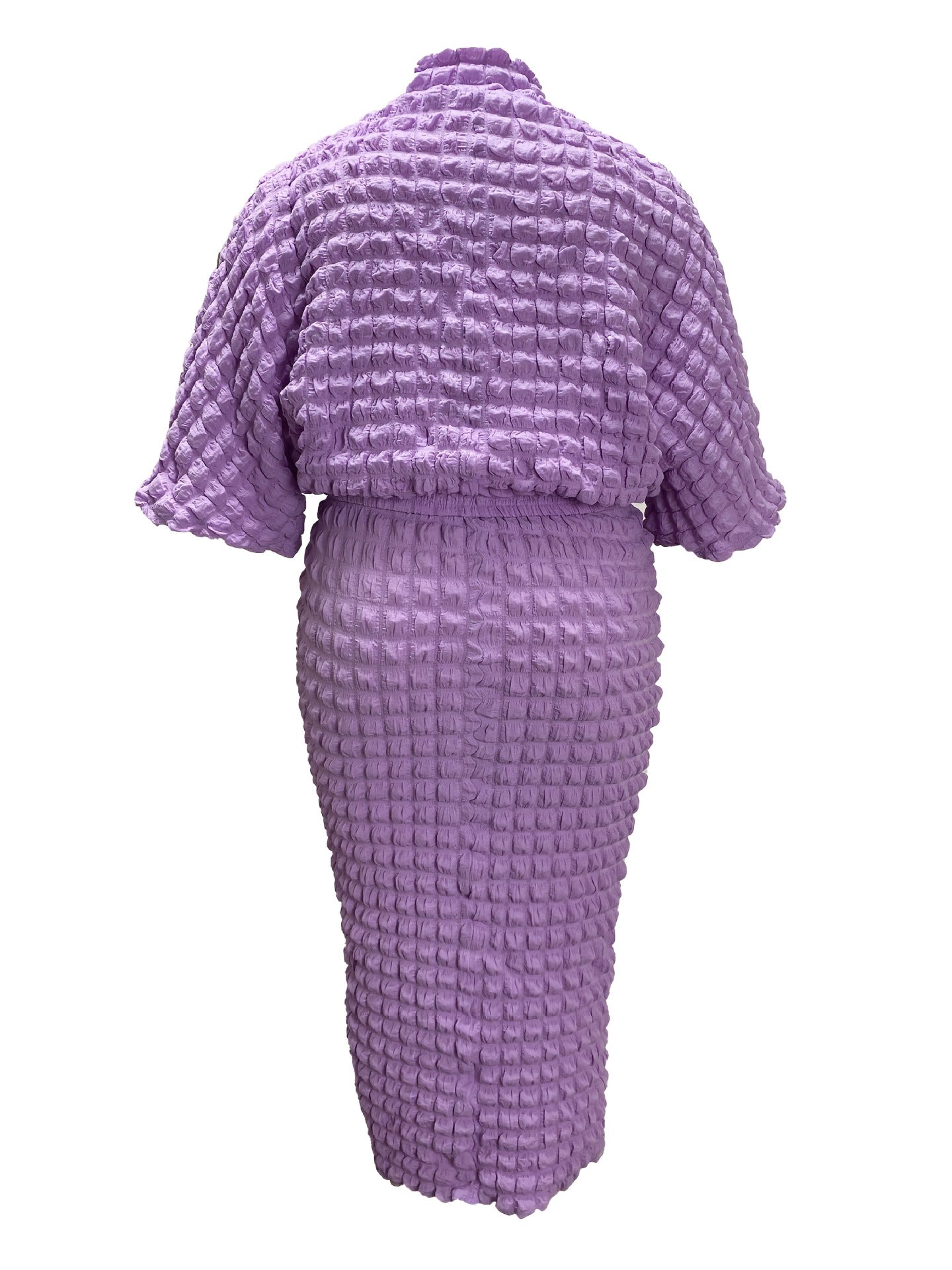 Plus Size Solid Color Bubble Bat Sleeves Top and Skirt Two-Piece Set 16