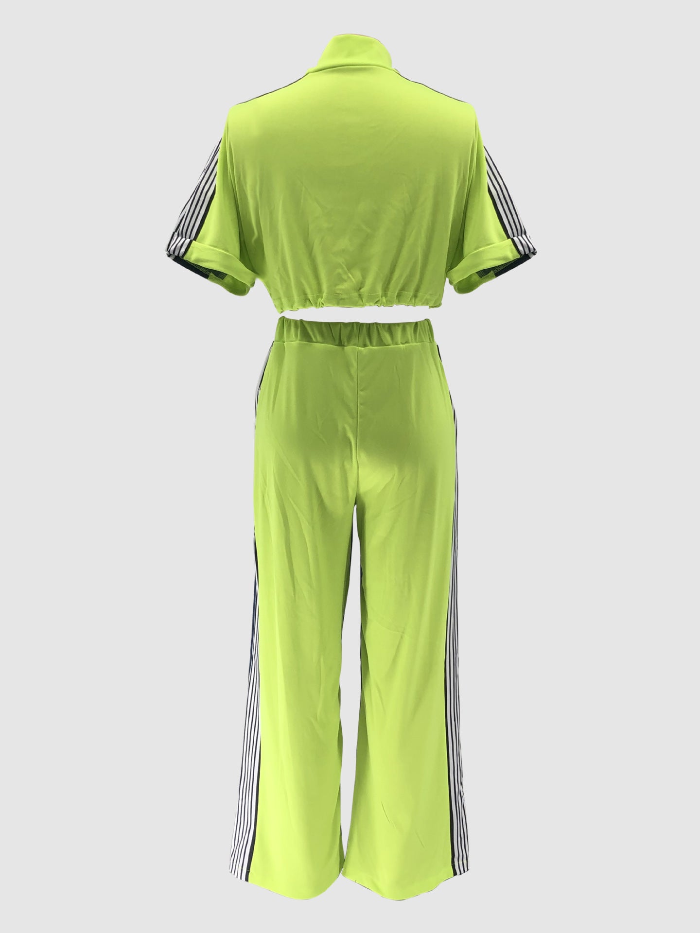 Women Color Blocking Contrast Sports Casual Top + Wide Leg Pants Two-piece Set 18