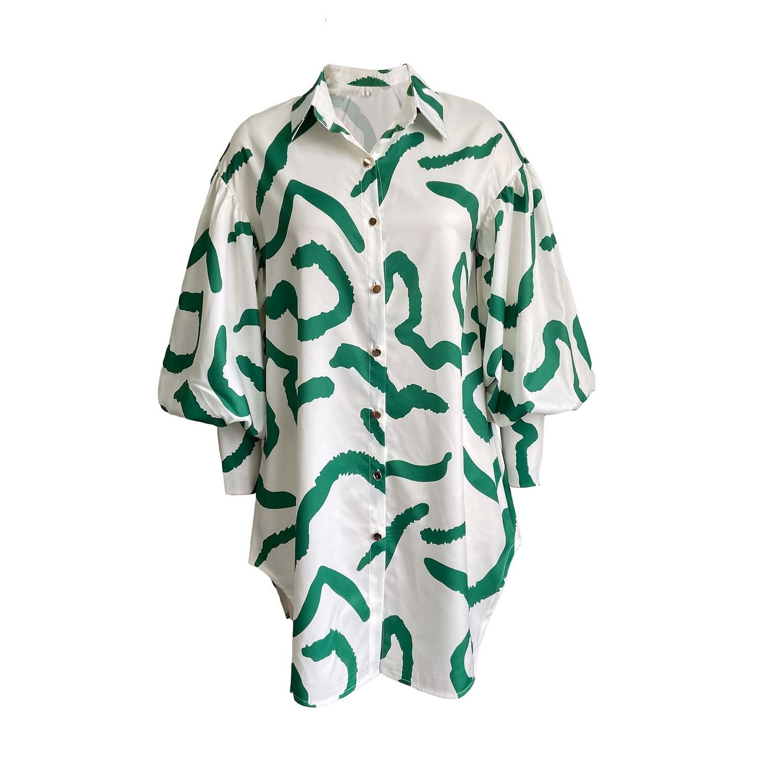 Women's Chic Loose Printed Fashion Shirt Dress 17