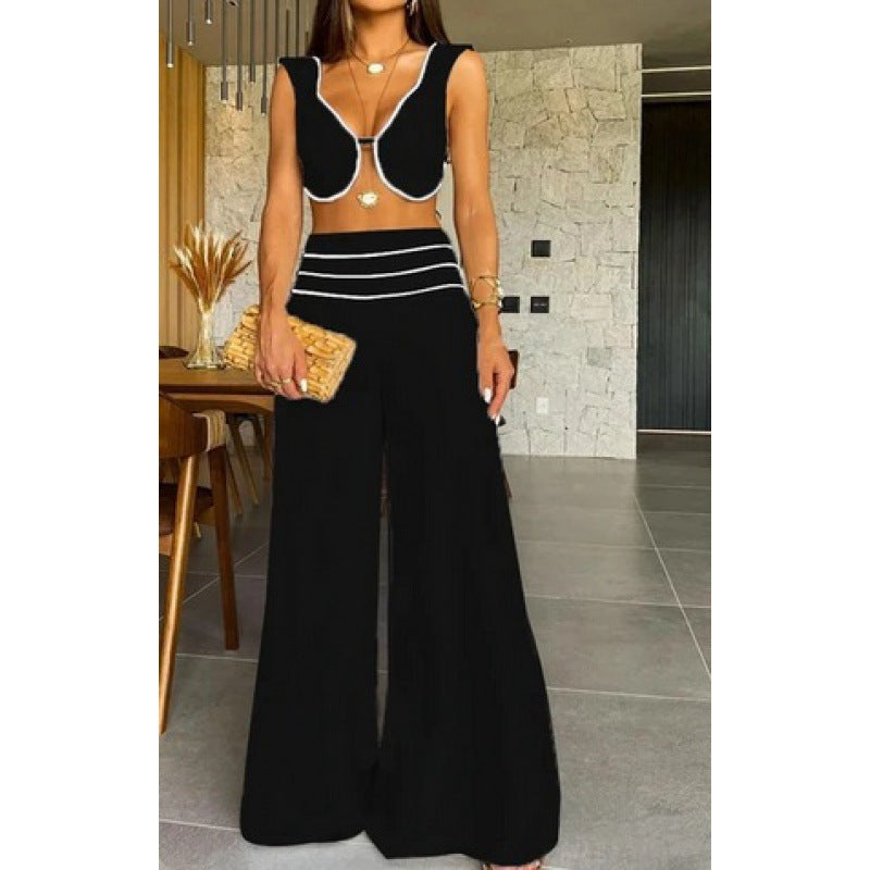 Women Contrast Color Sexy Vest And Pant Two-piece Set 6