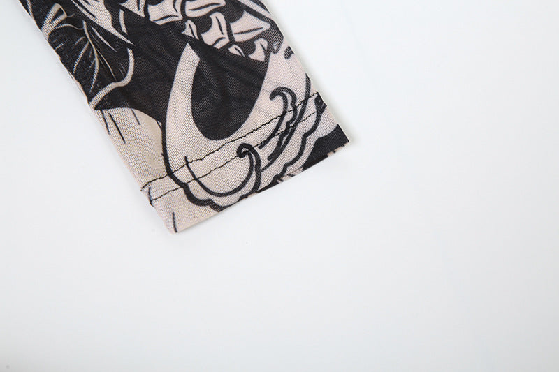 Women's Fall Fashion Style Mesh Print See-Through Turtleneck Slim Fit Dress 13