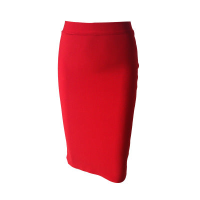 Ladies Fashion Elegant Solid Color Knee Length High Waist Elastic Bodycon Skirt 3